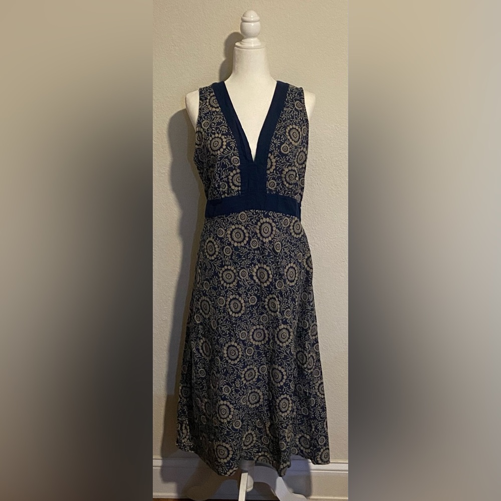 Patagonia Blue Taupe V-Neck Sleeveless Hi-Lo Midi Floral Dress L/XL